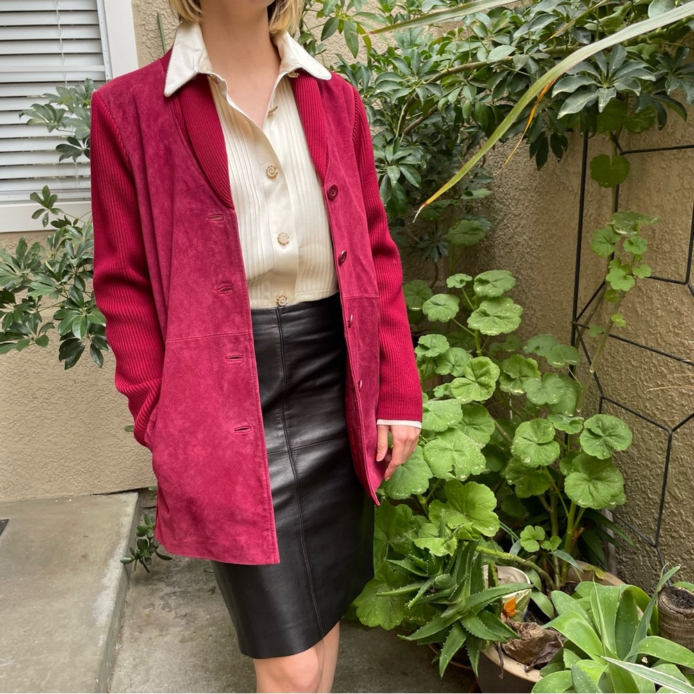 Vintage burgundy Lanea suede/cotton long jacket